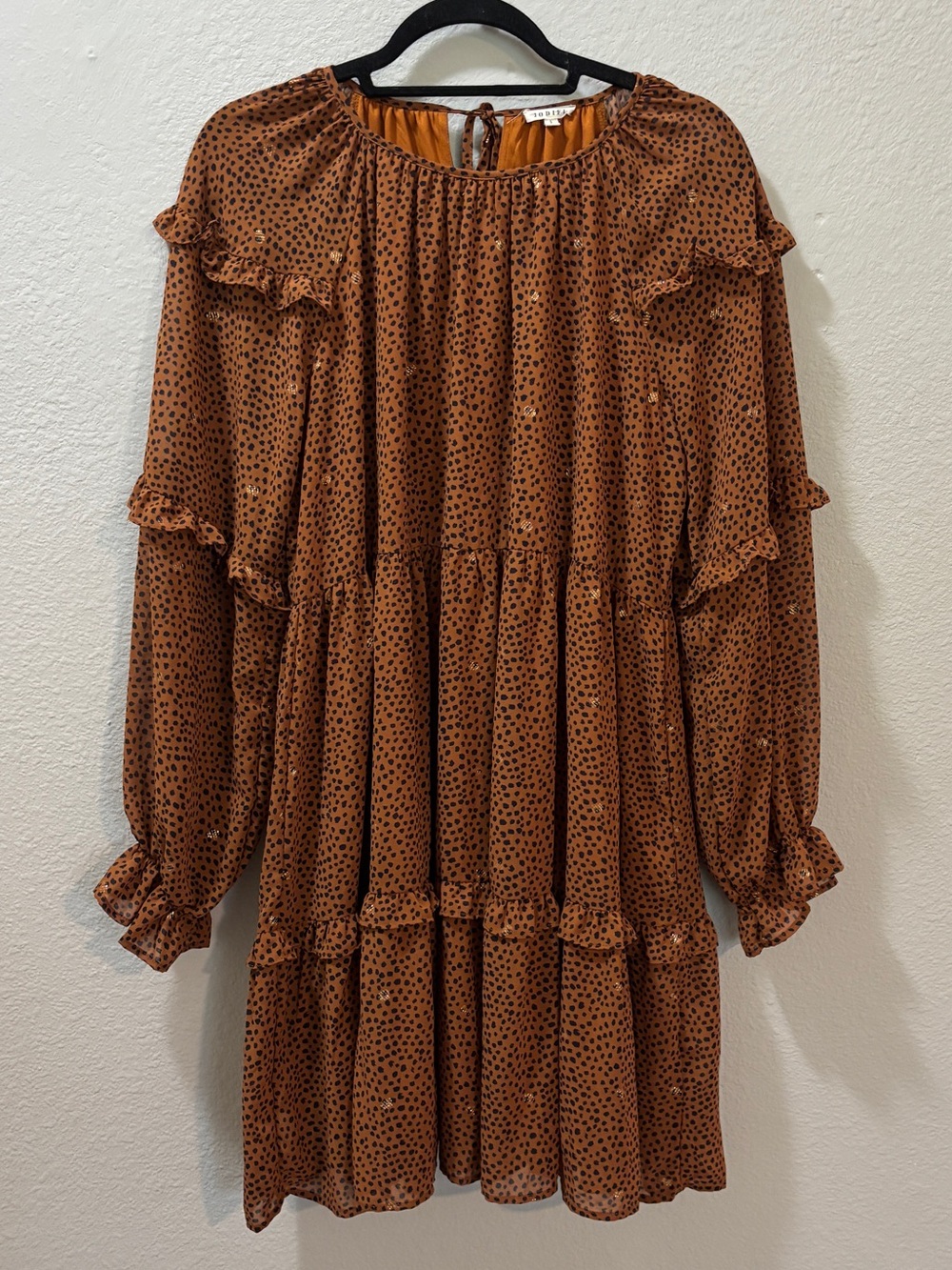 Jodifl Rust Animal Print Ruffle Tiered Long Sleeve Dress Size Large